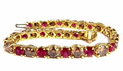 24.14ct Natural Fancy Brown Diamonds Red Ruby Bracelet 18kt Tennis *v