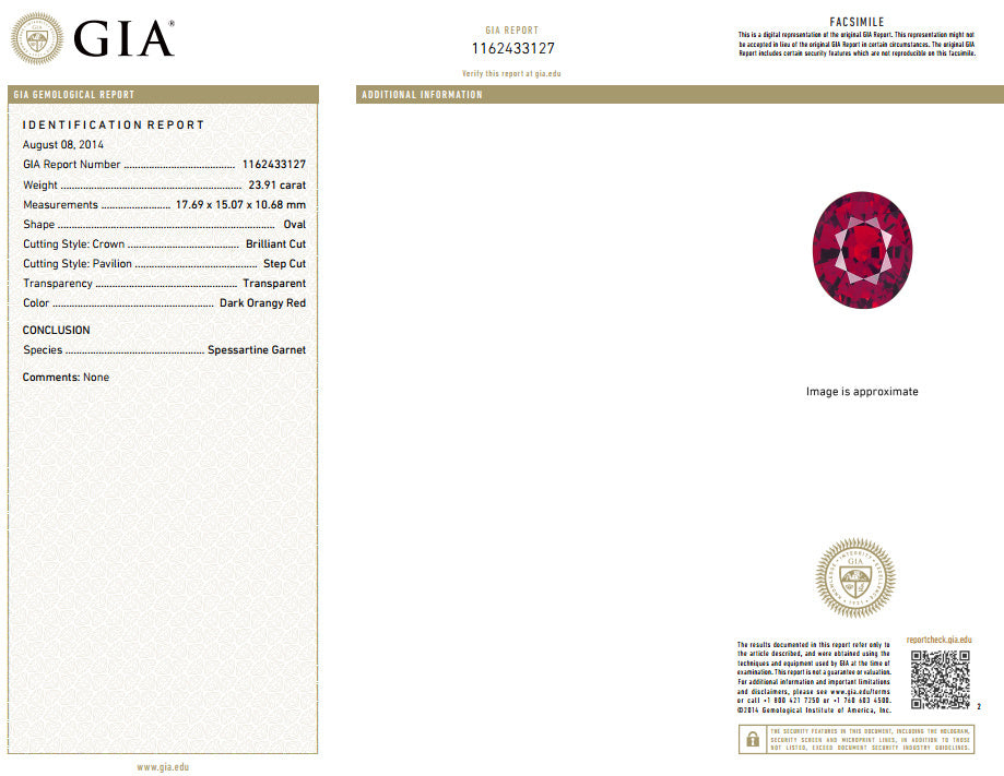 26.31ct GIA NATURAL RED SPESSARTITE GARNET DIAMONDS RAISED RING 18KT *v