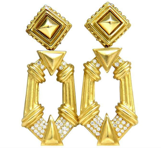 Esti Frederica Designer 18Kt Byzantine Diamonds Door Knocker Earrings 12330 *v
