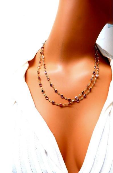 46ct Natural Pink Spinel Diamonds Yard Necklace 14kt Gold 12333 *v