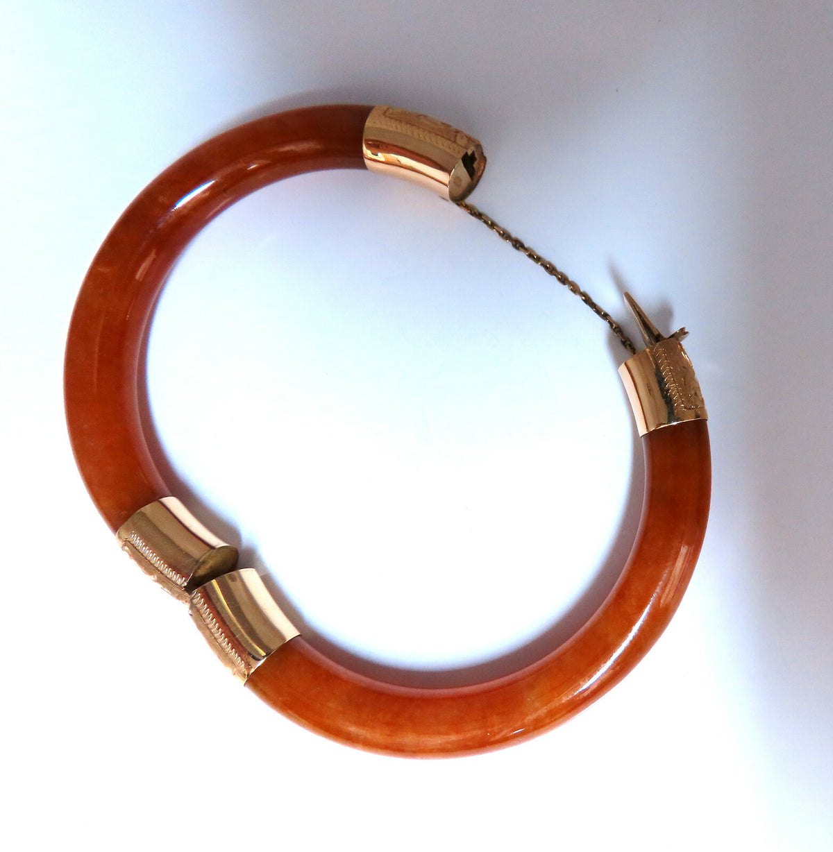 GIA Certified Natural Orange Brown Jade Bangle Bracelet 14kt *v