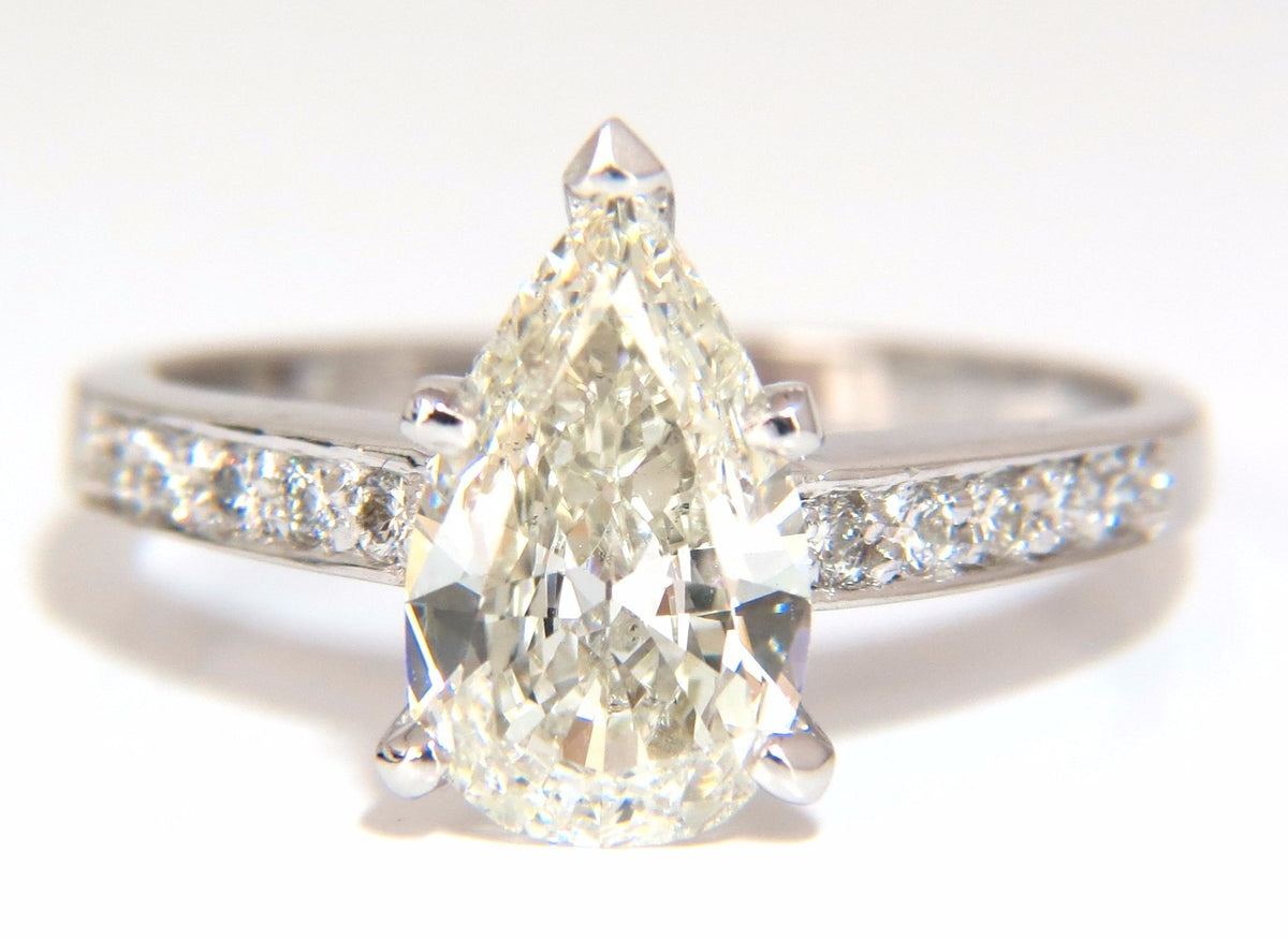 GIA Certified 1.49ct Pear Shape diamond ring .20ct. round accents 14kt *v