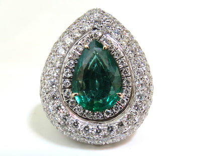 17.60CT 18K GOLD NATURAL FINE GREEN EMERALD DIAMOND 3D DOME RING *v