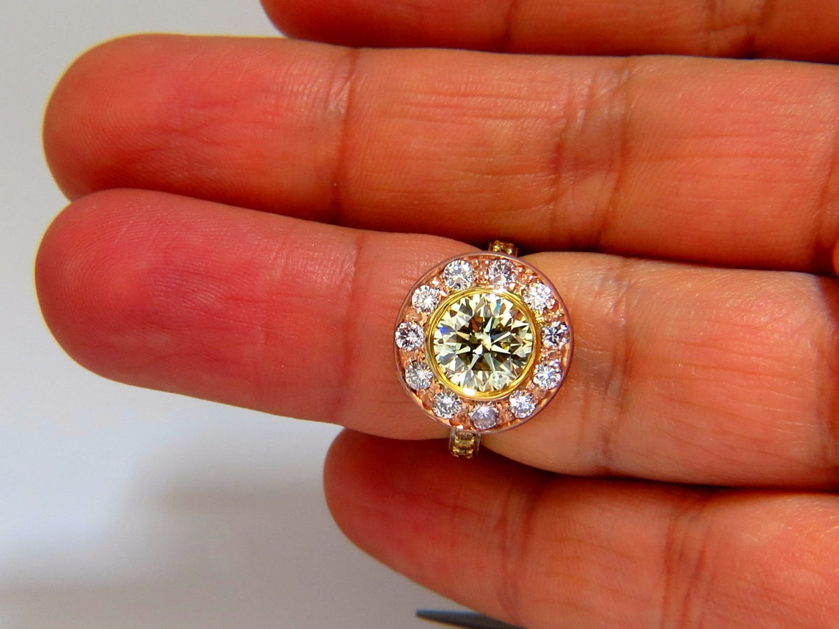 GIA certified 3.67ct Fancy Round Natural Diamond ring circular flush deck*v