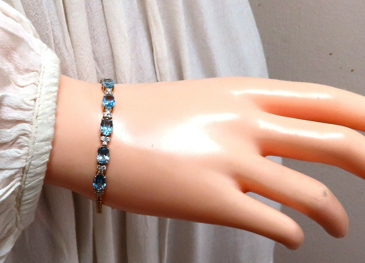 3.34ct natural aquamarine diamonds tennis bracelet 14kt vivid prime aqua blue *v