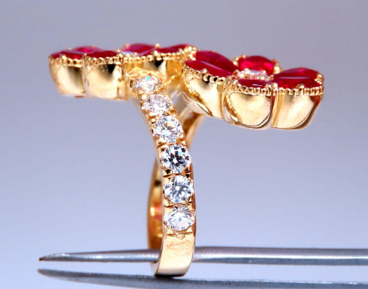 5.20ct Natural Ruby Diamonds Flower Cluster Ring 18kt yellow gold *v