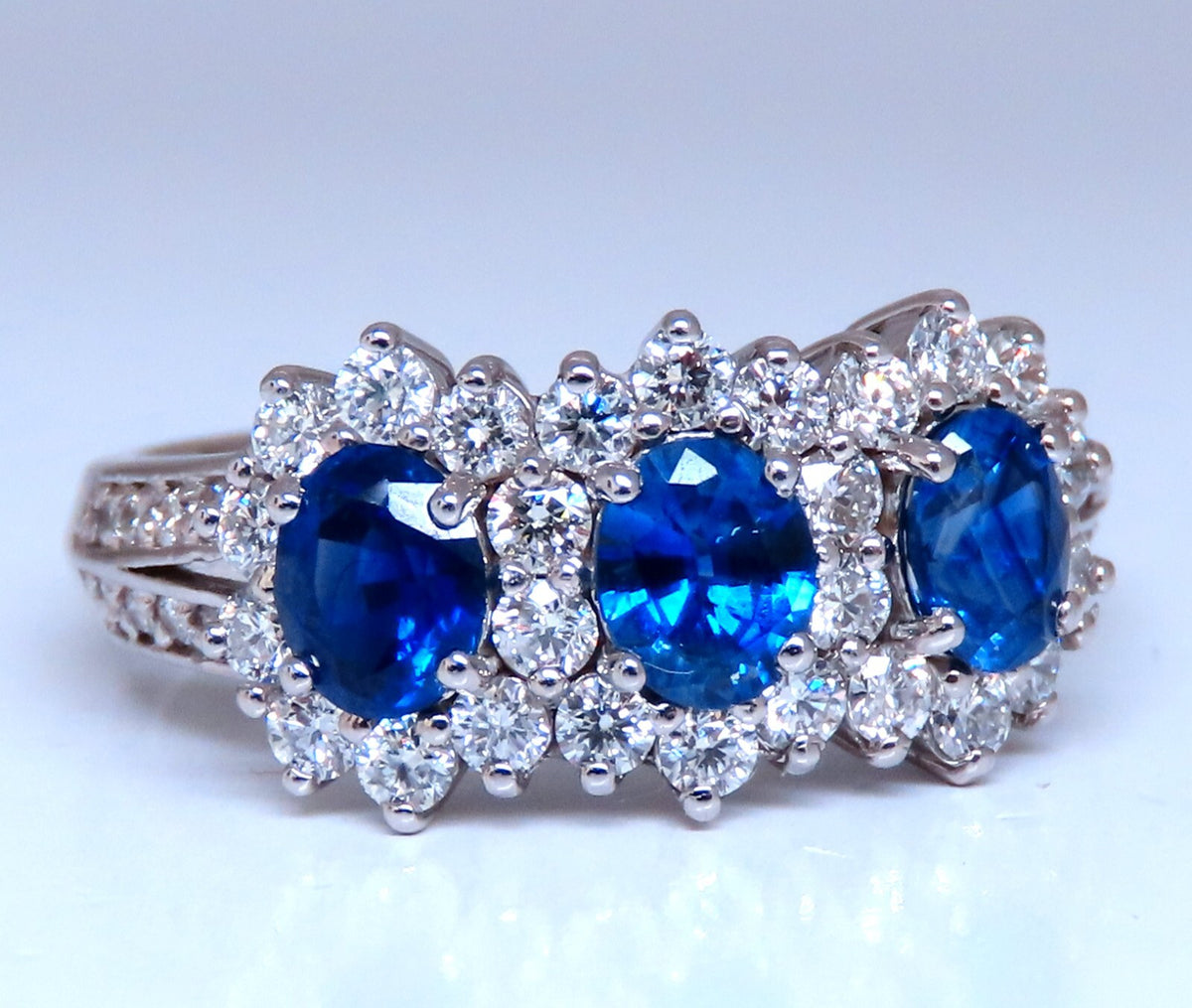 1.25ct Natural Sapphires Diamonds Ring 14kt Gold Three stone style *v