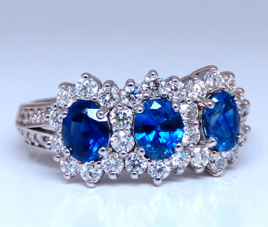 1.25ct Natural Sapphires Diamonds Ring 14kt Gold Three stone style *v