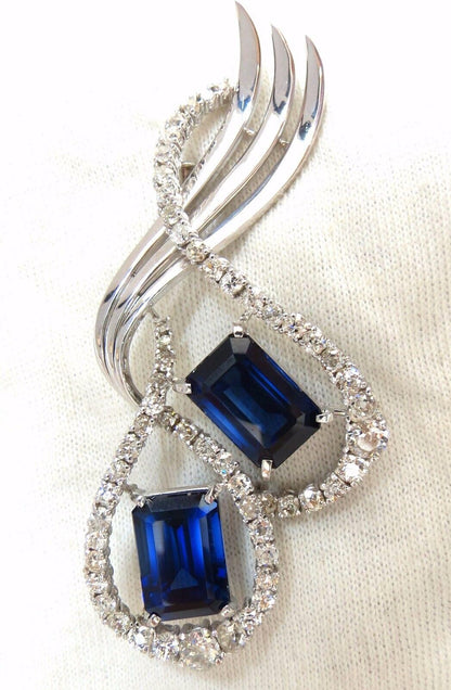25ct Royal Blue Lab Sapphire & Natural Diamonds Brooch pin Platinum 12237 *v