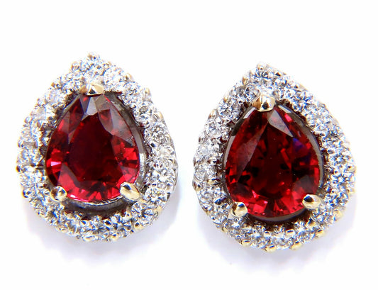 GIA Certified 1.19 & 1.28ct. Natural ruby diamond earrings 18 Karat Cluster *v