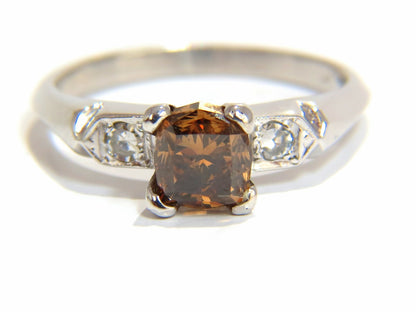 1.12ct natural fancy bright orange brown diamond ring platinum *v