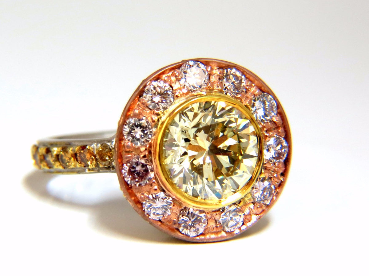 GIA certified 3.67ct Fancy Round Natural Diamond ring circular flush deck*v