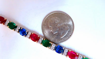 18.28ct natural ruby emerald sapphires diamond tennis bracelet 14kt gem line *v