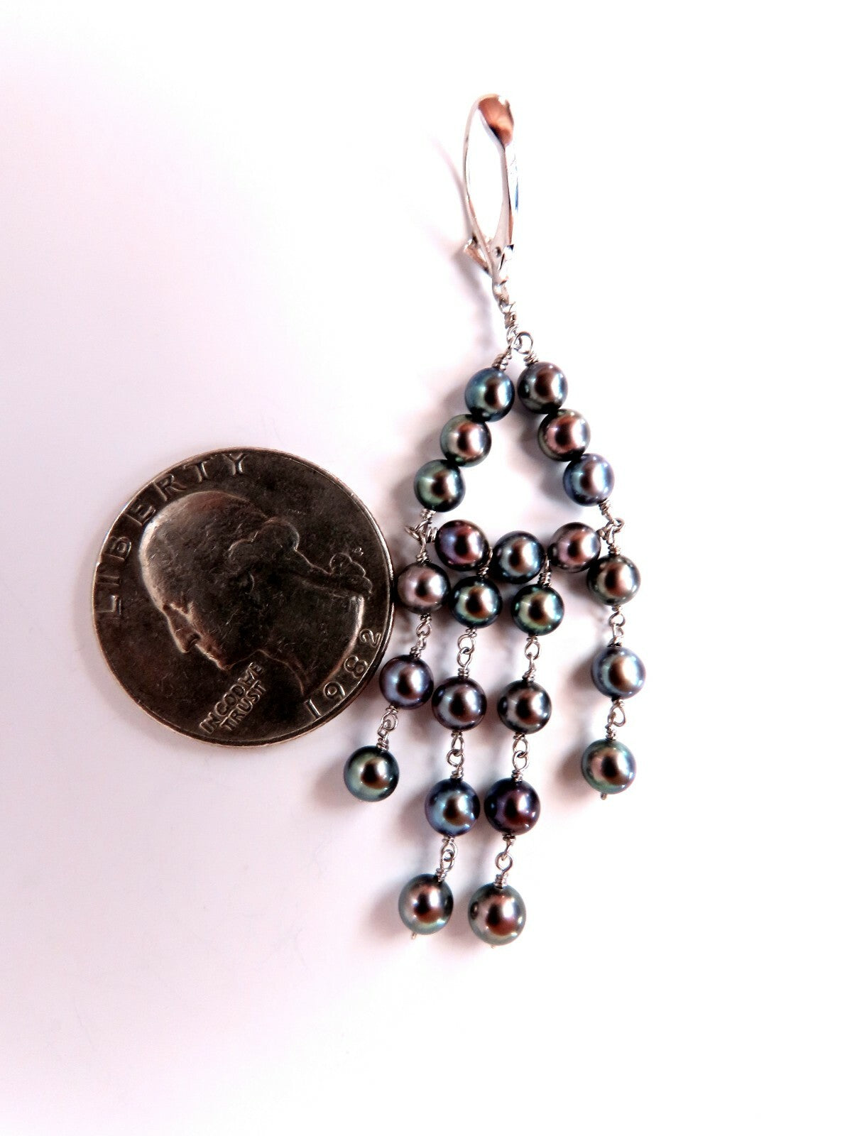 Bohemian deco 4mm freshwater pearls dangling earrings 14kt *v