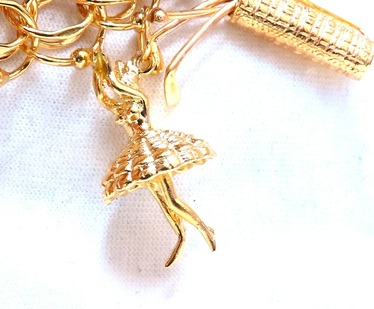 Nine Charms Link Bracelet 14kt gold 7 inch 54gm *v