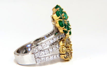 4.36ct Natural Emeralds diamond cocktail cluster ring 18kt *v