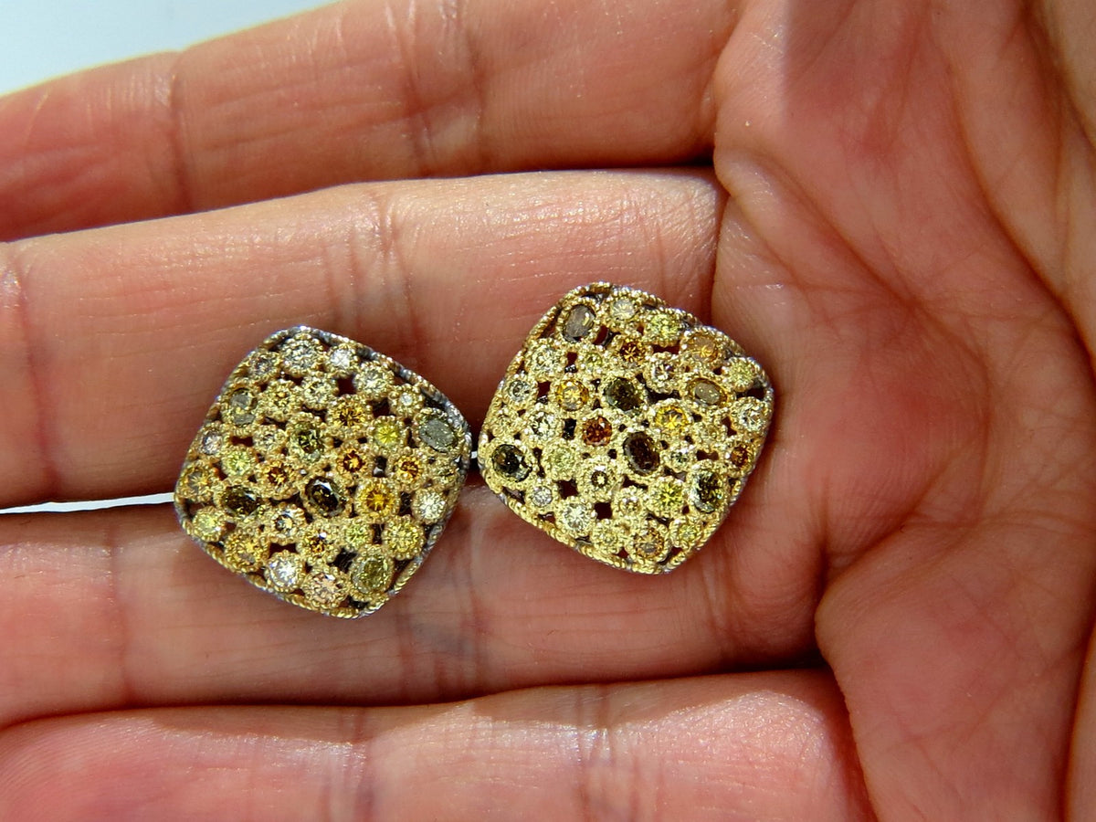 1.60CT NATURAL FANCY COLOR DIAMONDS CLIP COCKTAIL CLUSTER EARRINGS 14KT *v