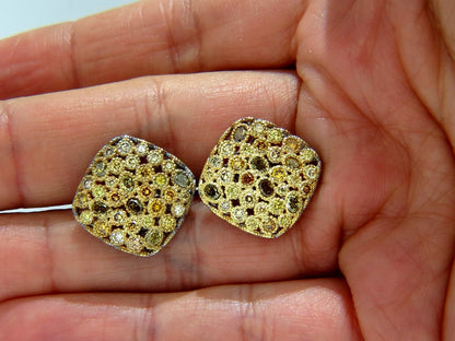 1.60CT NATURAL FANCY COLOR DIAMONDS CLIP COCKTAIL CLUSTER EARRINGS 14KT *v