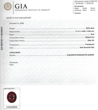 32.64ct GIA NATURAL RED SPESSARTITE GARNET DIAMONDS RAISED DOME RING 18KT *v