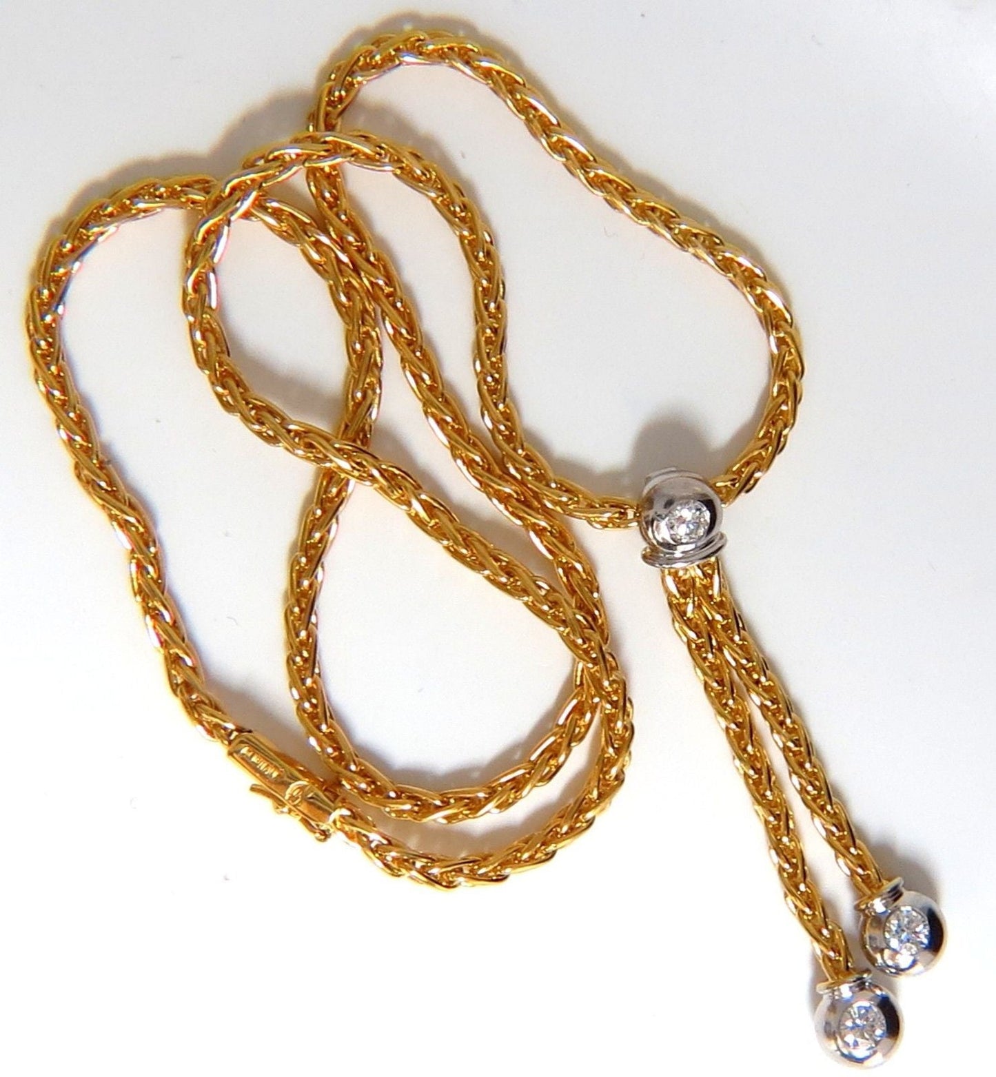 .75CT ROUND BRILLIANT DIAMONDS DANGLING BOLO TIE FORM NECKLACE 18KT G/VS 10216**