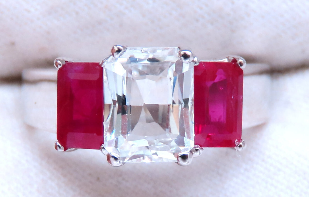 White Natural Sapphire & Ruby Ring Platinum *v
