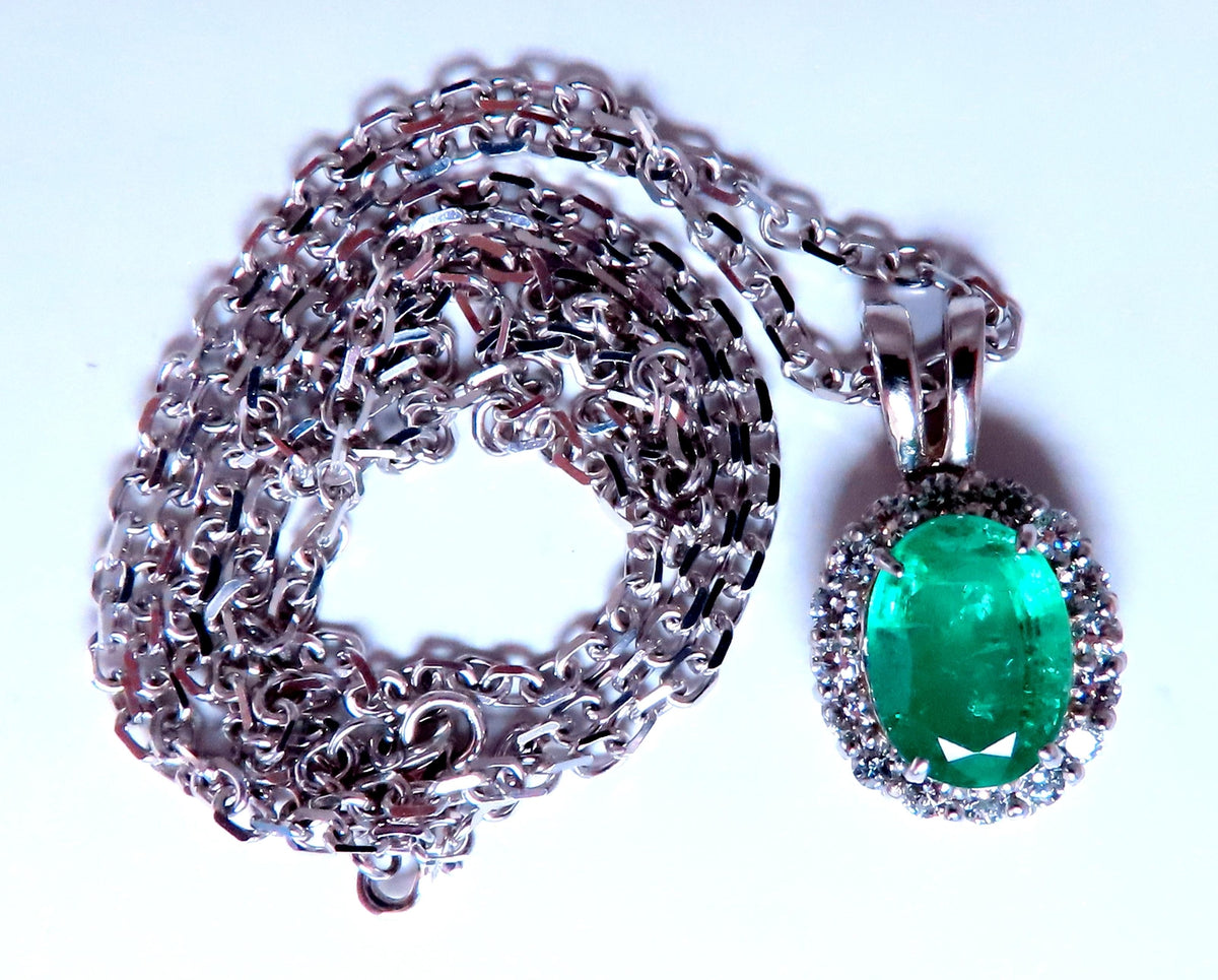3.24ct Natural Oval Emerald Classic Cluster Necklace 14kt gold 12389 *v