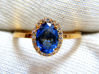 2.18ct natural vivid blue sapphire diamonds ring 18kt petite halo *v