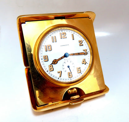 Authentic Gorham Longines Travel Clock 14 Karat Folding 8 Day Power Reserve *v