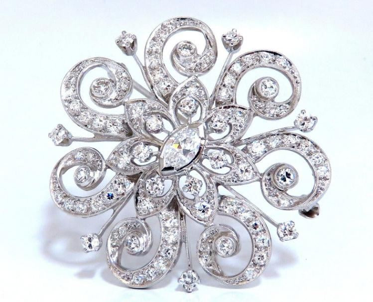 1.40ct Natural Diamonds Platinum Pin Edwardian Deco Vintage Ref 12329 *v