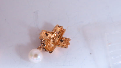 5.5mm Cultured Pearl Dangle ''x'' Earrings 14kt Gold Retro 12599 *v