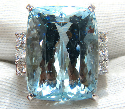 GIA CERTIFIED 39.10ct NATURAL CUSHION CUT AQUAMARINE DIAMONDS RING 14kt *v
