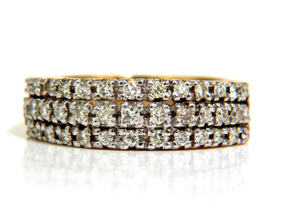 1.23CT NATURAL DIAMONDS BAND RING H/VS CLASSIC 3 ROWS 14KT GOLD *v