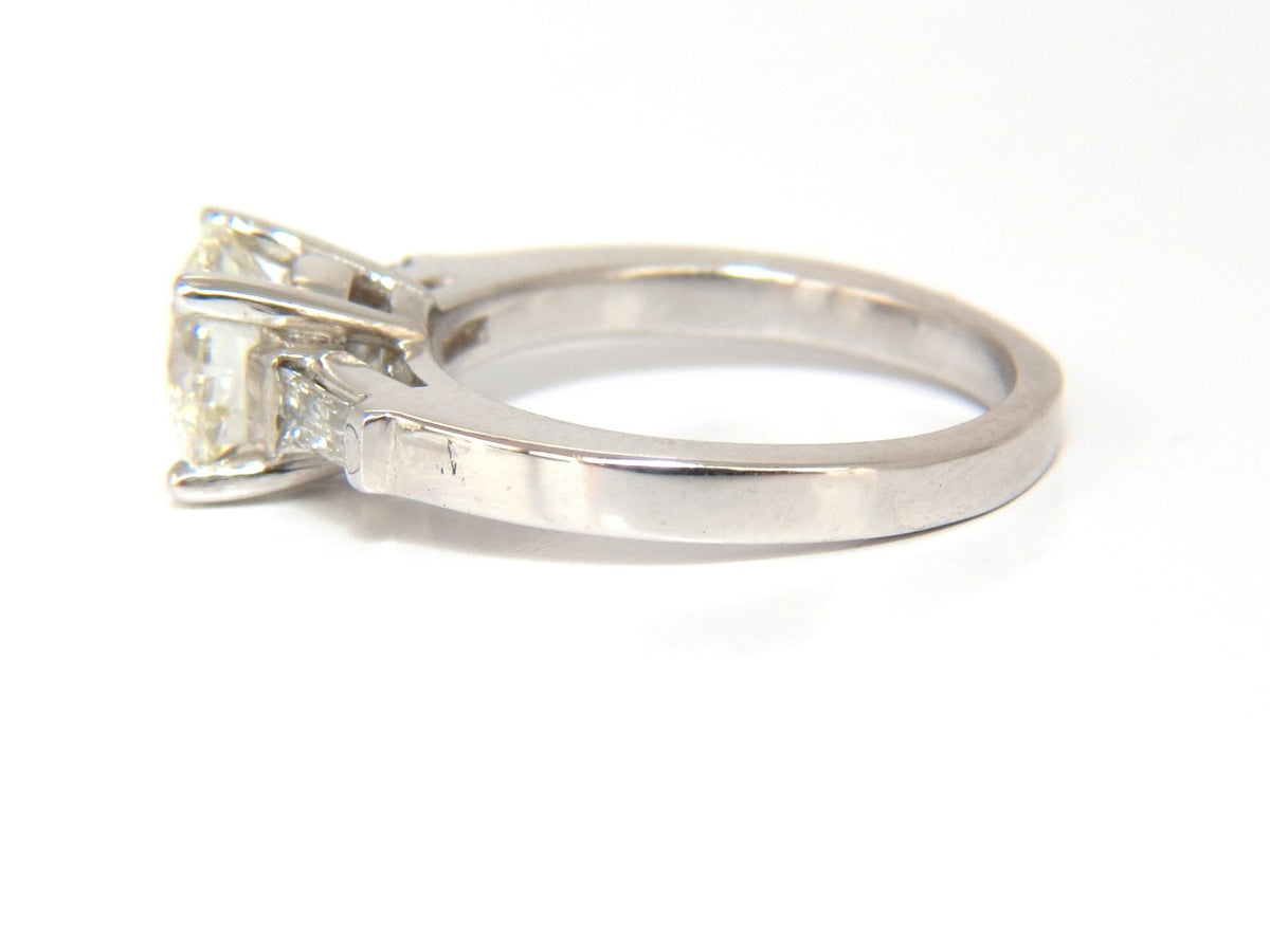 GIA 1.51ct. Round Brilliant Excellent cut diamond .30ct baguette ring Platinum*v