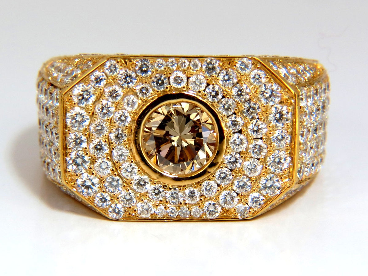 5.60ct. mens natural fancy light brown diamond master bead set pave ring *v