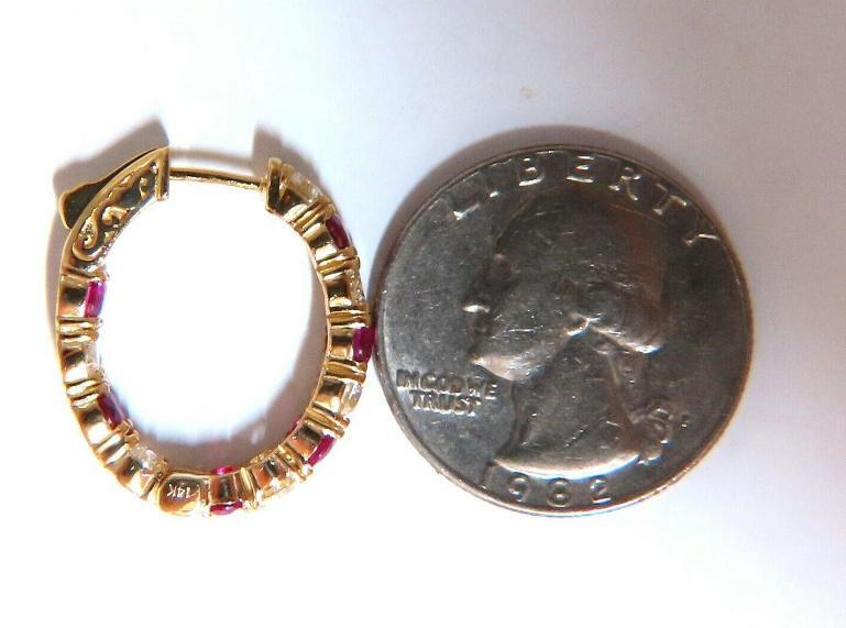 4.90ct Natural Ruby Diamonds Elongated Hoop Earrings 14kt Gold Ref 12335 *v