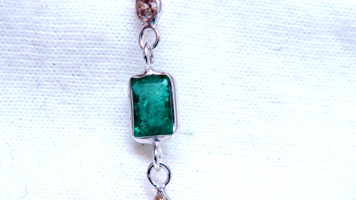 18.50ct. Natural Emeralds Diamonds Yard Necklace 14kt *v