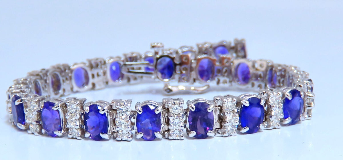 10ct Natural Oval Purple Amethysts Diamonds Tennis Bracelet 14kt Gold *v