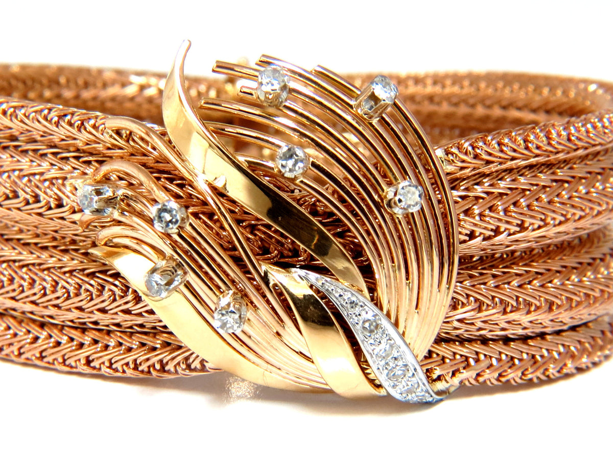 Vintage Argentina Republic 18kt Flex Mesh Tubular .50ct. Diamonds Bracelet *v