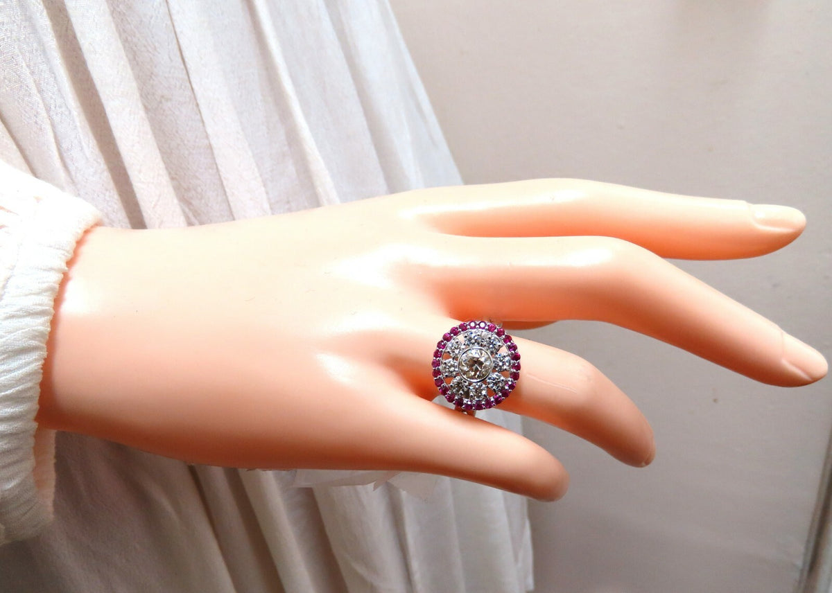 .76ct Natural Fancy Color Diamond Ruby Cocktail Cluster Ballerina Ring 14k*v