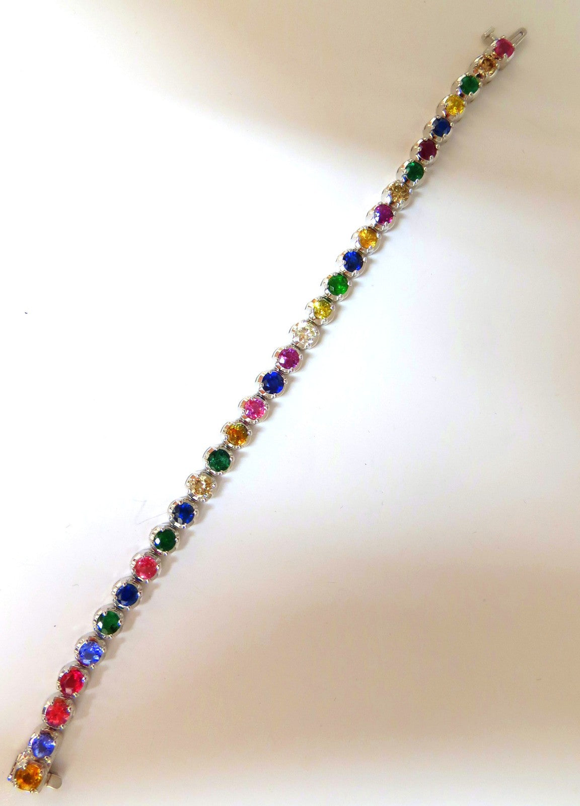 10.30ct natural ruby emerald sapphires diamond tennis bracelet 14kt gem line *v