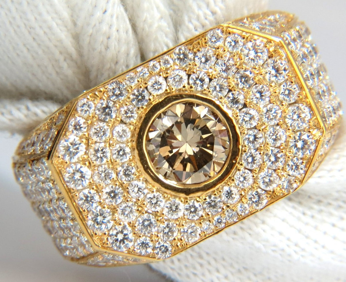 5.60ct. mens natural fancy light brown diamond master bead set pave ring *v