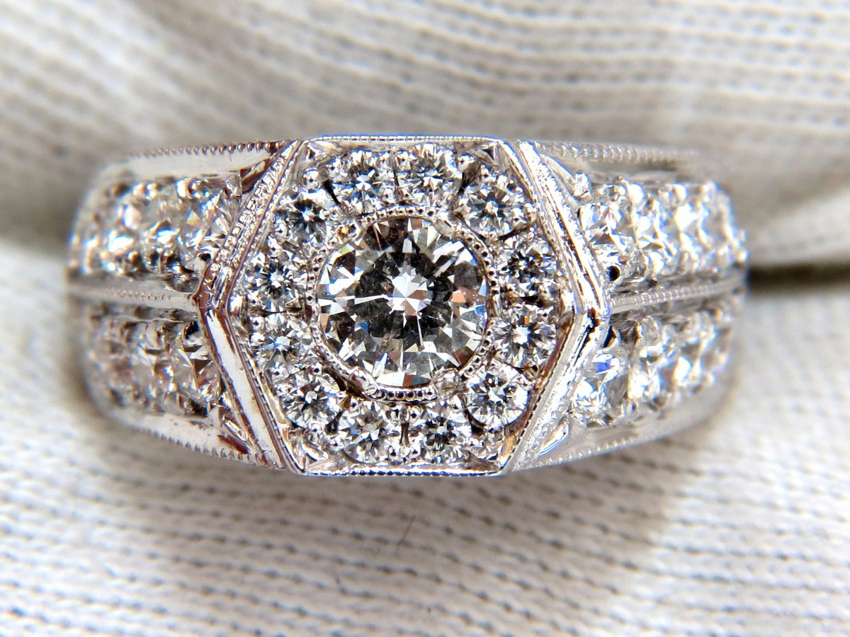 GIA Certified 2.29ct natural diamonds mens ring 18kt Hexagon Deck *v
