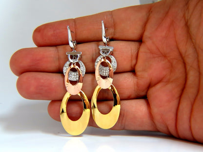 .80CT NATURAL DIAMONDS DANGLE EARRINGS TRICOLOR 3D 4 TIER HIGH SHINE 14kt *v