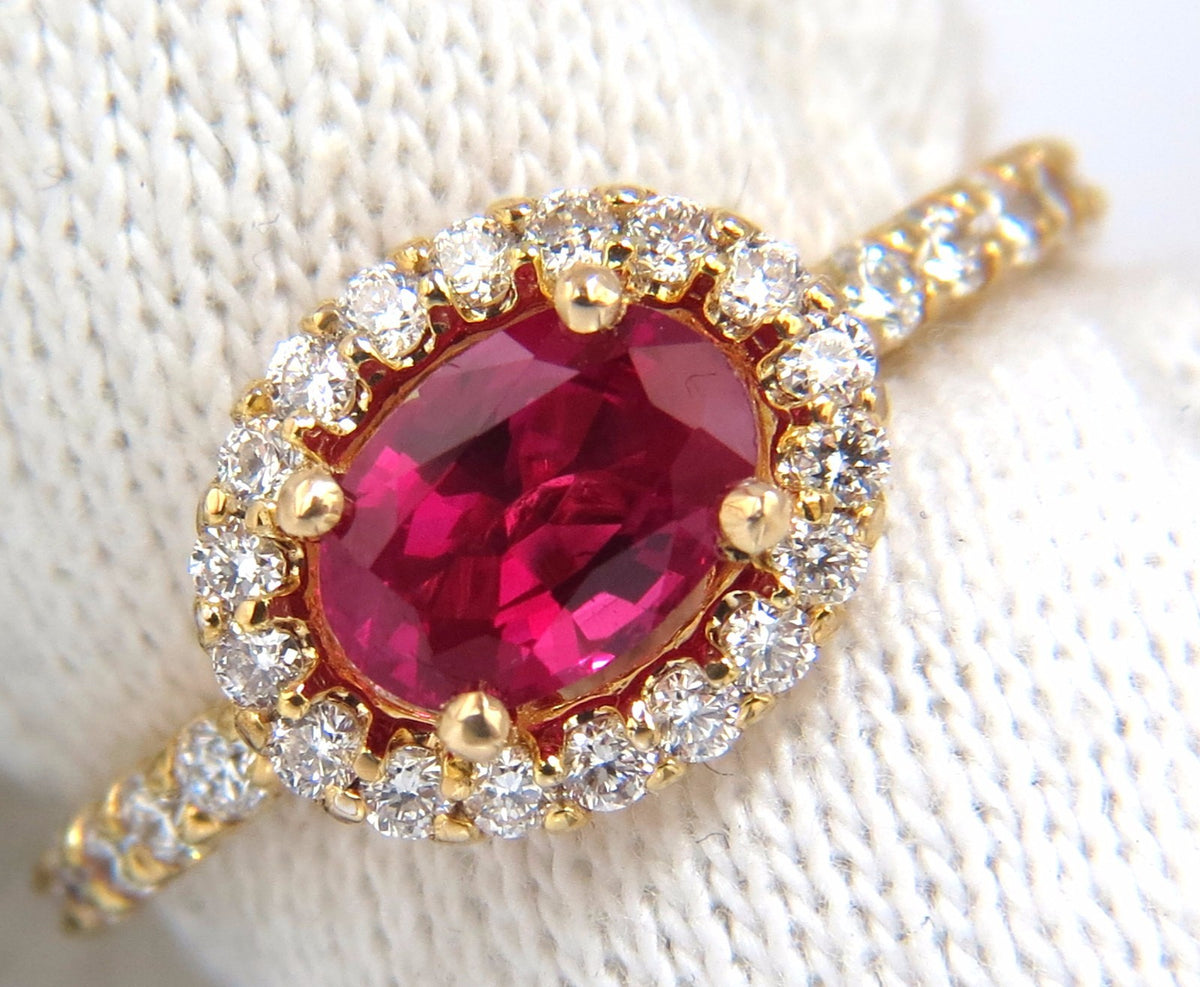 Burma Natural GIA Certified 1.01ct oval cut red ruby .50ct diamonds ring 14kt *v