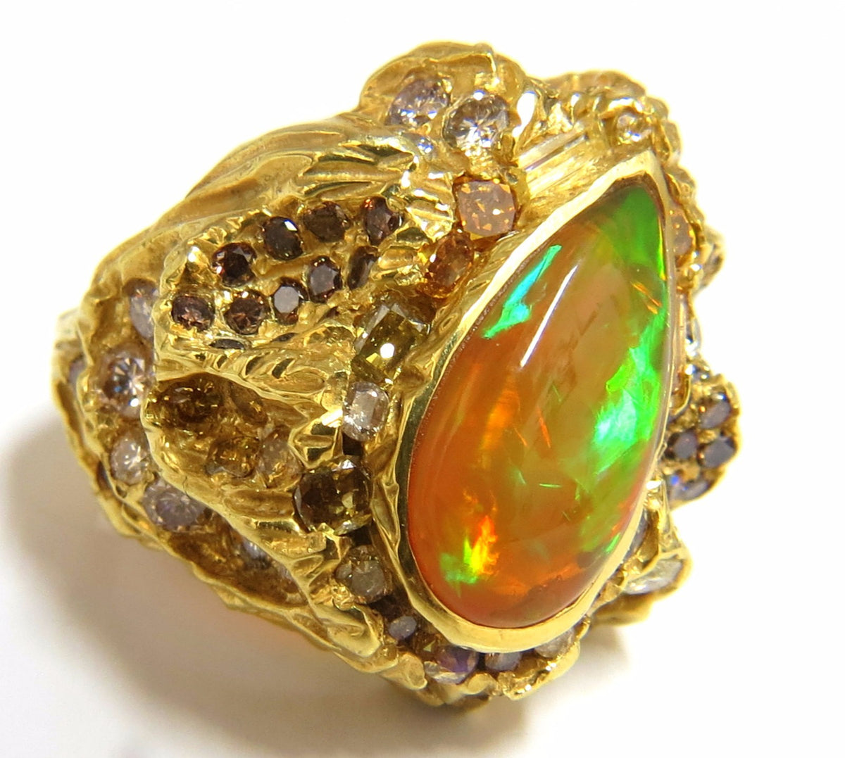 12.25ct natural opal diamonds ring 18kt Nugget Deco *v