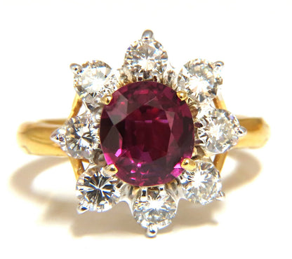 GIA Certified 3.20ct No Heat Red Natural Ruby Diamonds ring 14 Karat *v