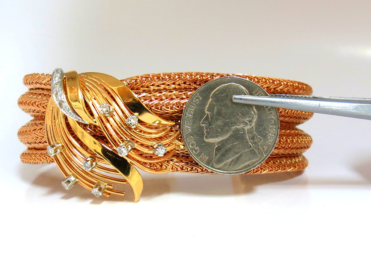 Vintage Argentina Republic 18kt Flex Mesh Tubular .50ct. Diamonds Bracelet *v
