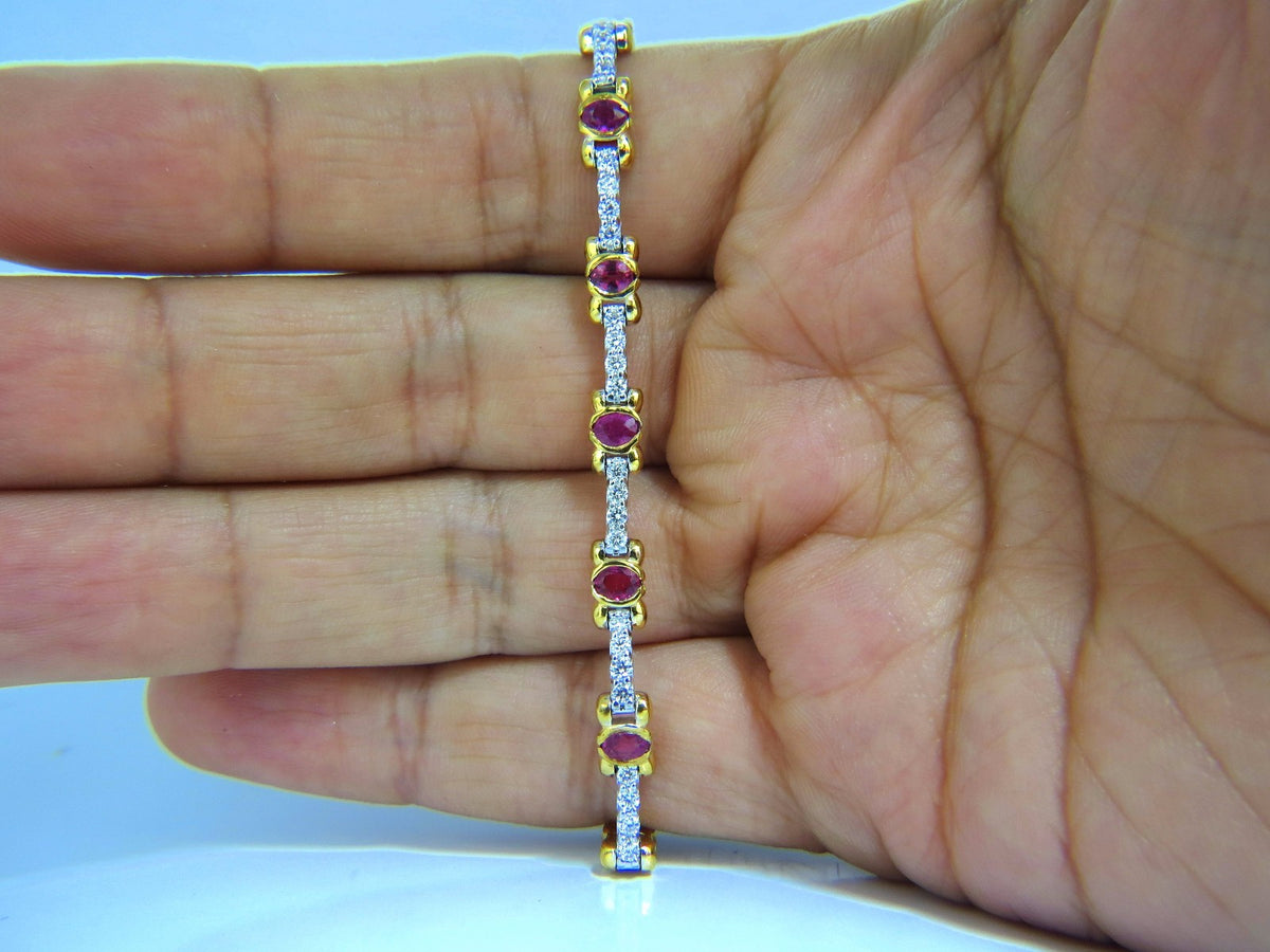 3.76ct natural ruby diamonds tennis bracelet 14kt gold vivid red *v