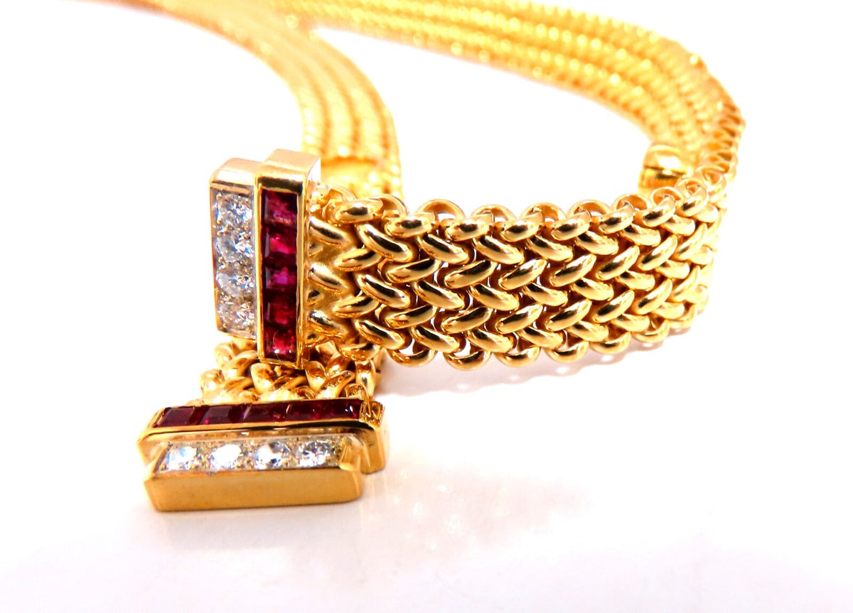 Ribbon Wrap Heavy Tight Cable Linked Ruby Diamond Necklace 14k 105 Gram *v