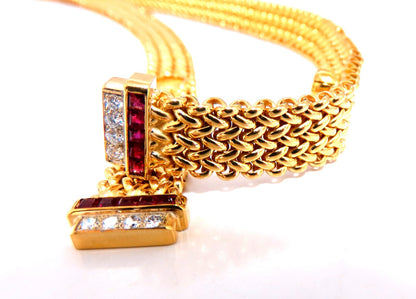 Ribbon Wrap Heavy Tight Cable Linked Ruby Diamond Necklace 14k 105 Gram *v